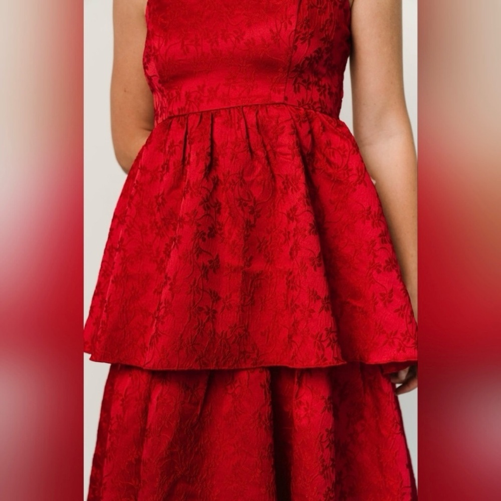 NWT Baltic Born Violetta Embossed Tiered Dress in deep Red​ - Picture 6 of 14